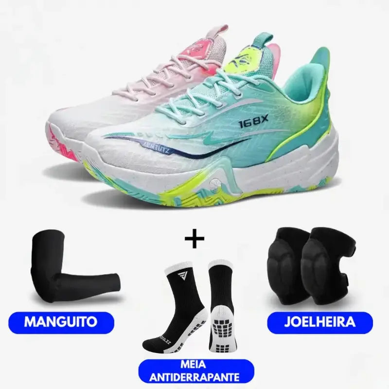 KIT Tênis de Vôlei Flex 168X + Joelheira + Meia + Manguito