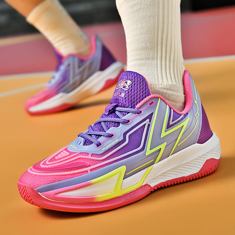 Tênis de Basquete NeonBlast Gradient | Brilho Noturno e Antiderrapante-Rosa/Roxo