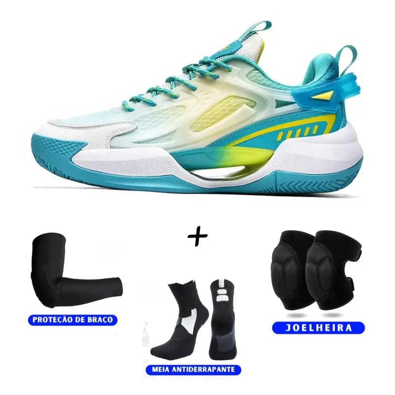 KIT Tênis de Vôlei PowerGrip + Joelheira + Meia + Manguito