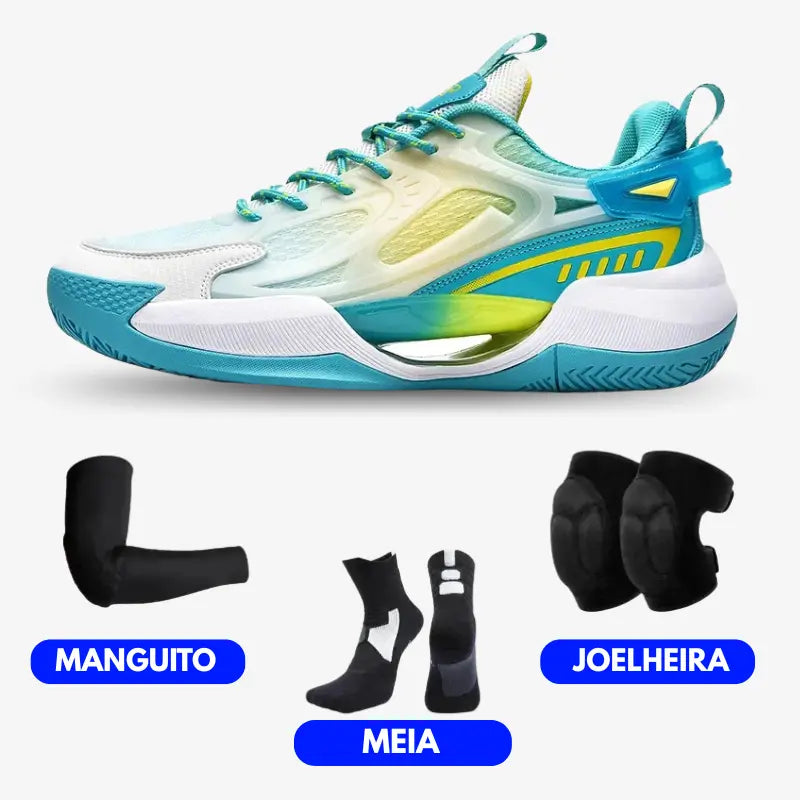 KIT Tênis de Vôlei PowerGrip + Joelheira + Meia + Manguito-Verde