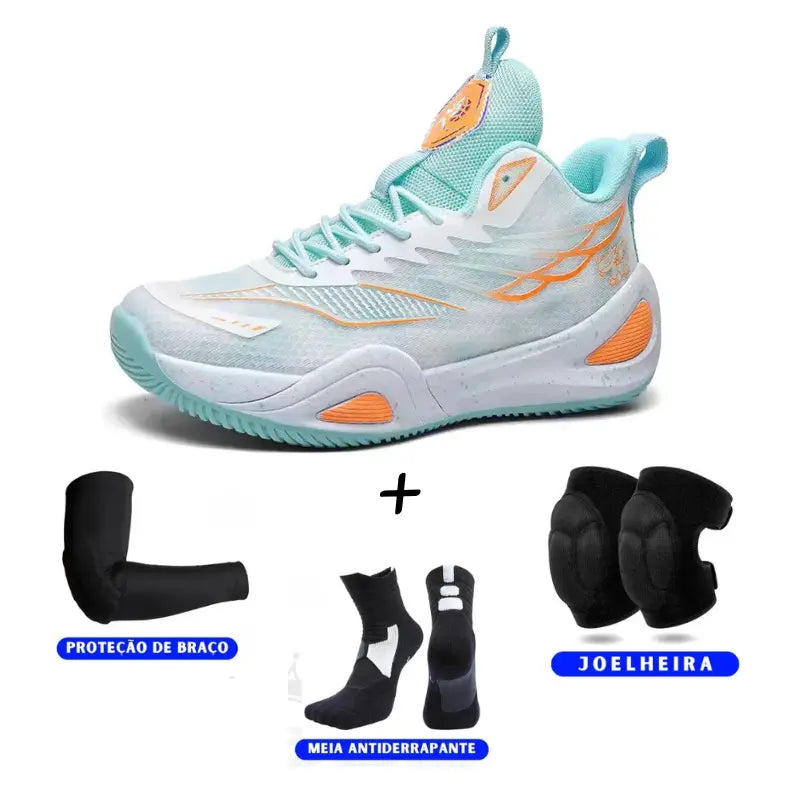 KIT Tênis de Vôlei DunkX - Antiderrapante + Joelheira + Meia + Manguito