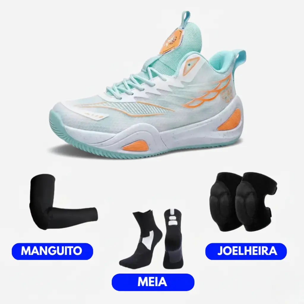 KIT Tênis de Vôlei DunkX - Antiderrapante + Joelheira + Meia + Manguito-Verde