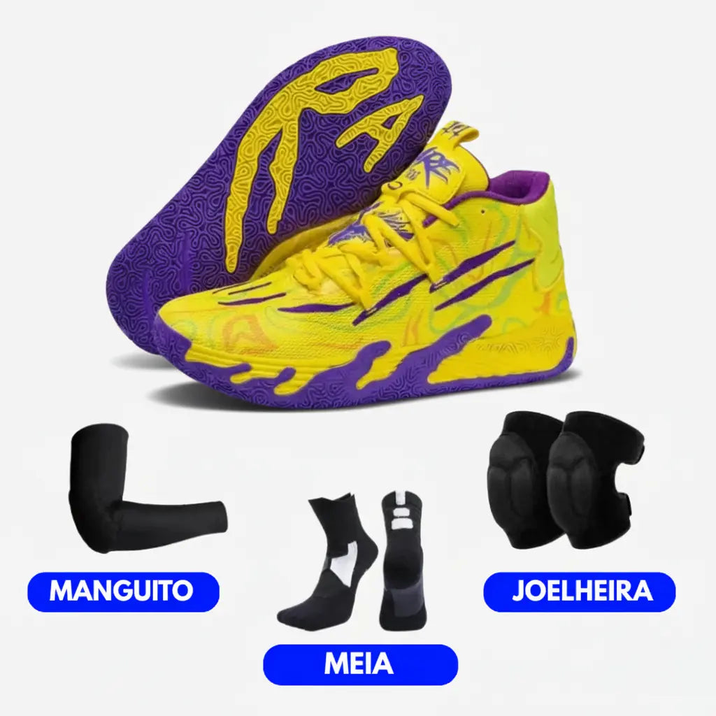 KIT Tênis de Vôlei AeroDunk + Joelheira + Meia + Manguito-Amarelo