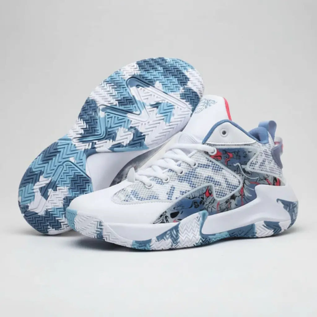 Tênis de Basquete Grafite Original | Respirável e Antiderrapante- Branco/Azul