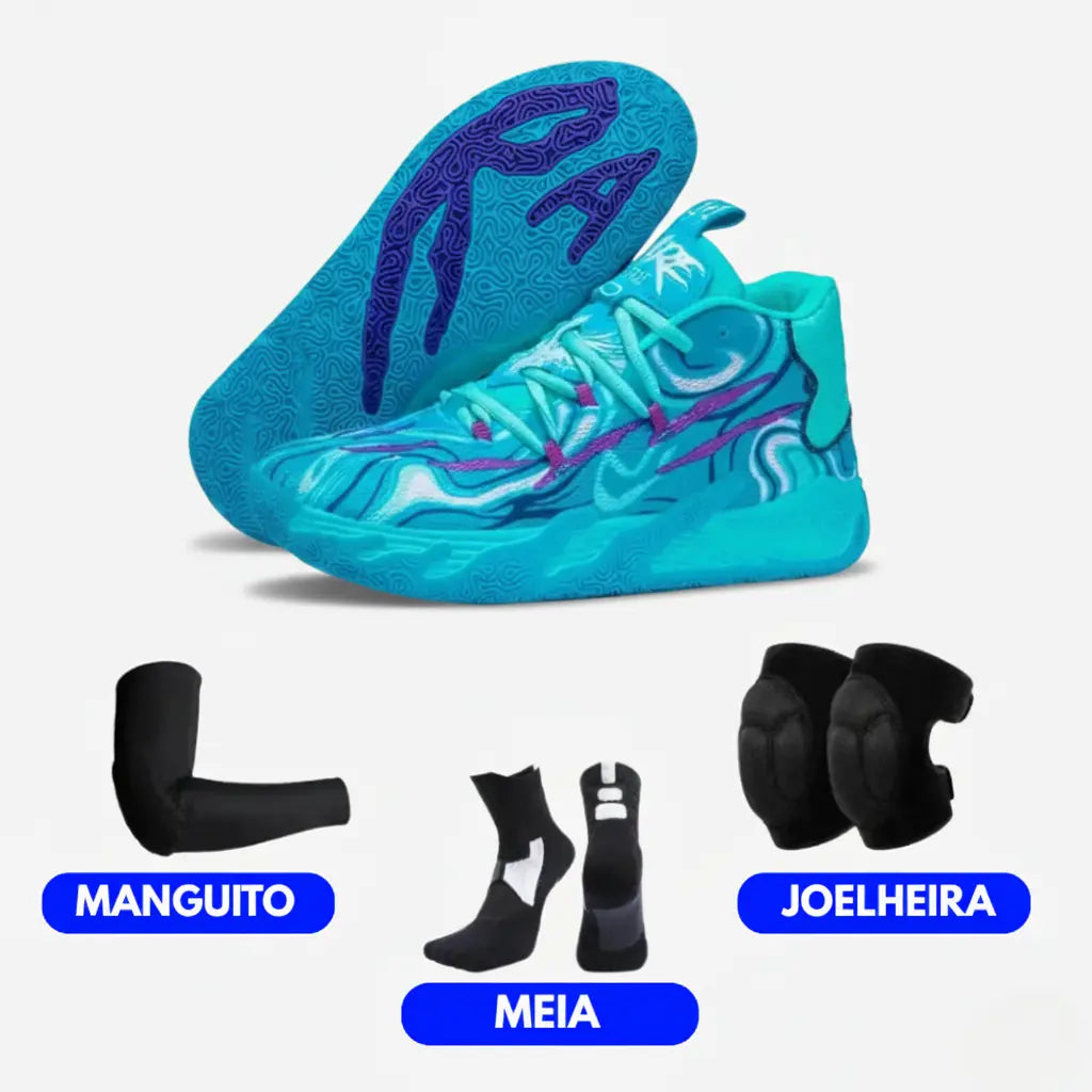 KIT Tênis de Vôlei AeroDunk + Joelheira + Meia + Manguito-Azul Bebê