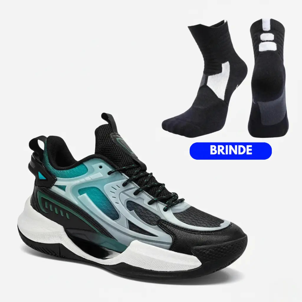 KIT Tênis de Vôlei PowerGrip Black + Meias Grátis-Preto