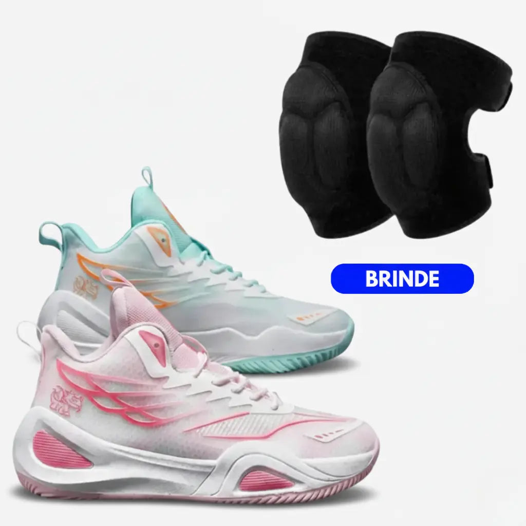 KIT Tênis de Vôlei DunkX + Joelheira de Brinde-Rosa/Verde