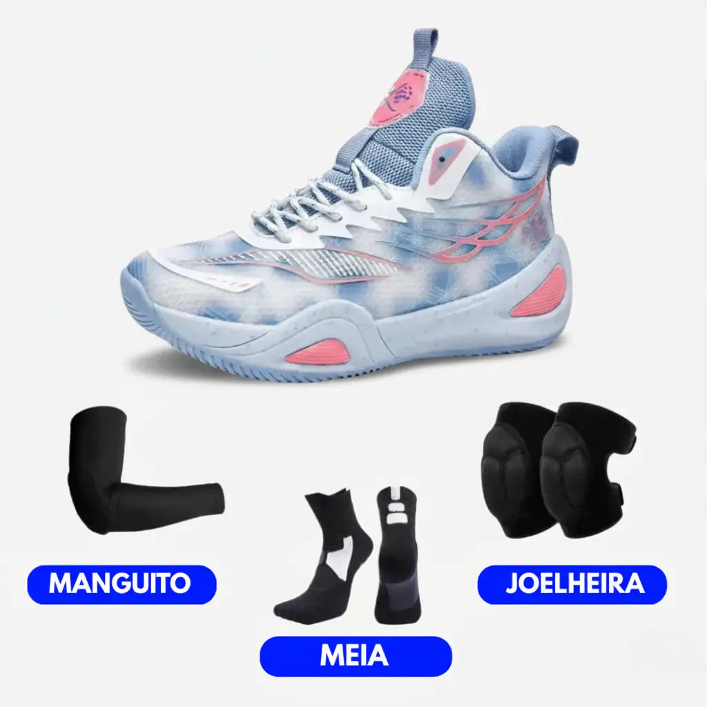 KIT Tênis de Vôlei DunkX - Antiderrapante + Joelheira + Meia + Manguito-Azul