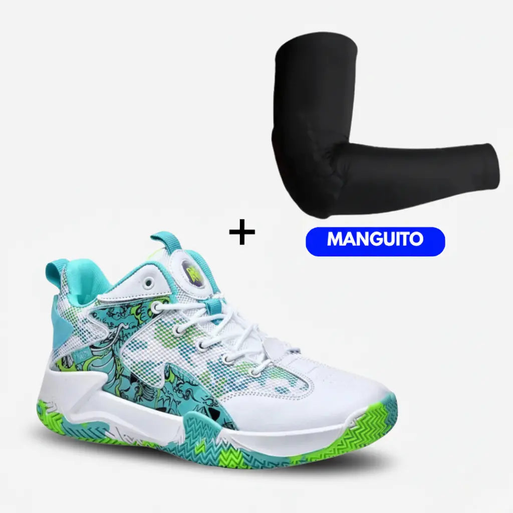 Kit Arm: Tênis de Vôlei Grafite 3.0 + Manguito (Proteção de Braço)-Branco/Verde