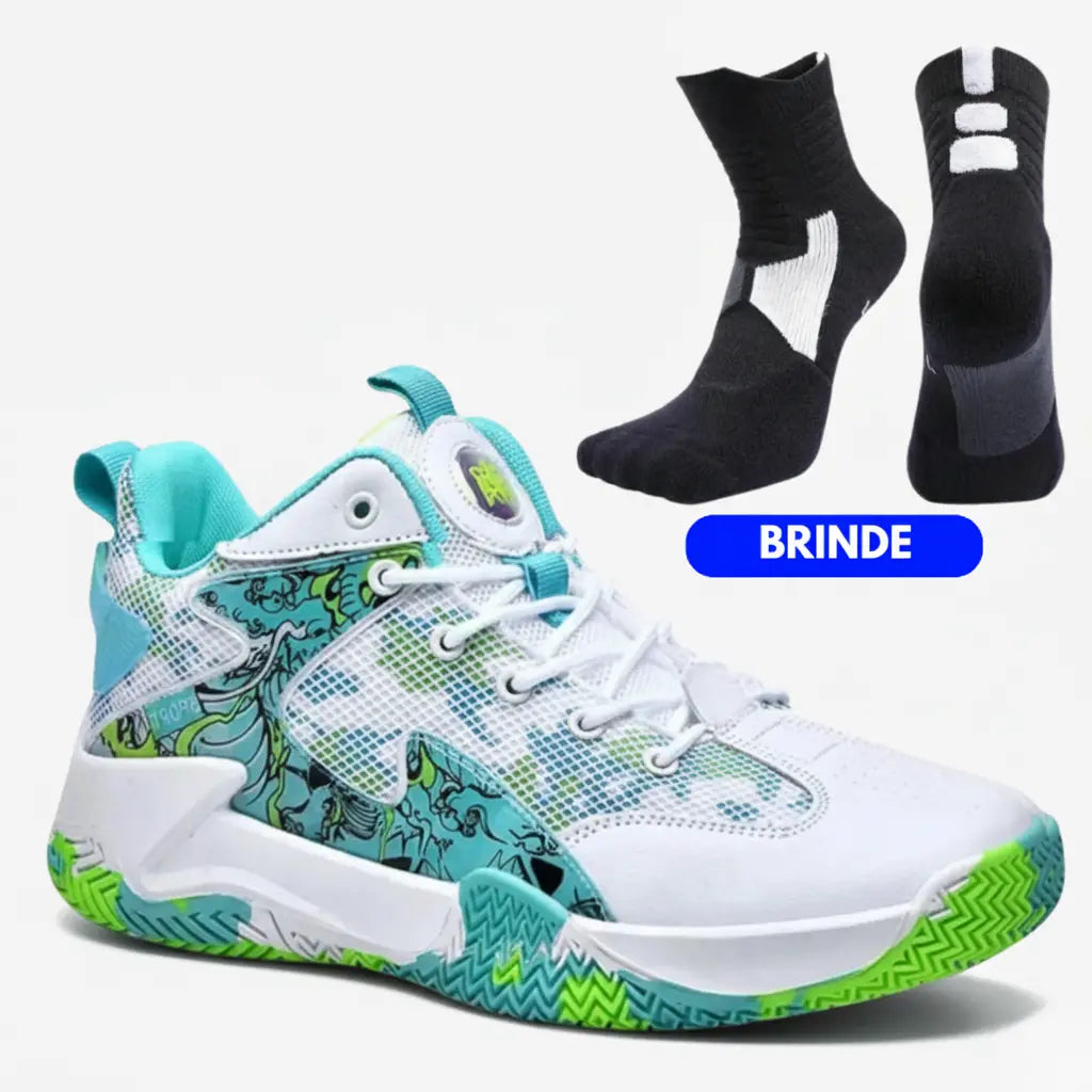 Kit Half: Tênis de Vôlei Grafite 3.0 + Meia Antiderrapante-Branco/Verde