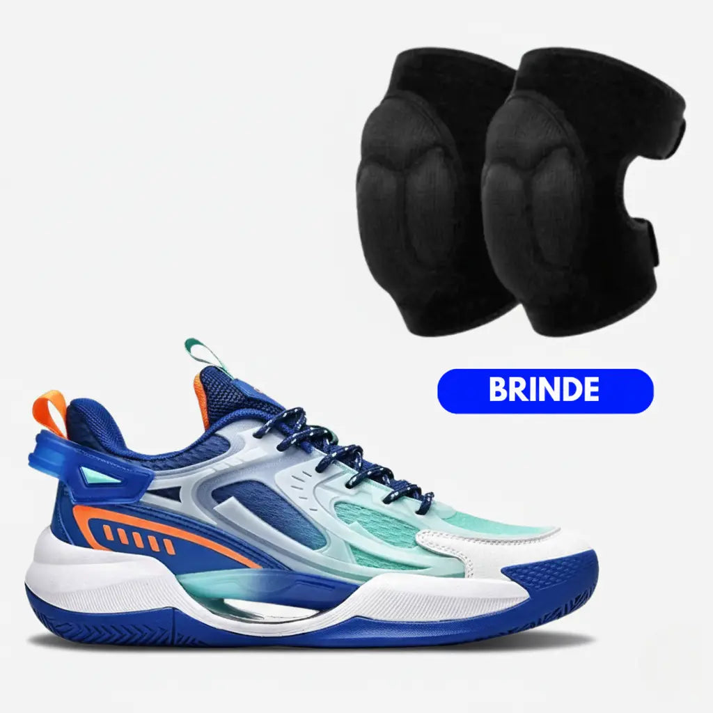 KIT Tênis de Vôlei PowerGrip + Joelheira de Brinde-Azul Escuro