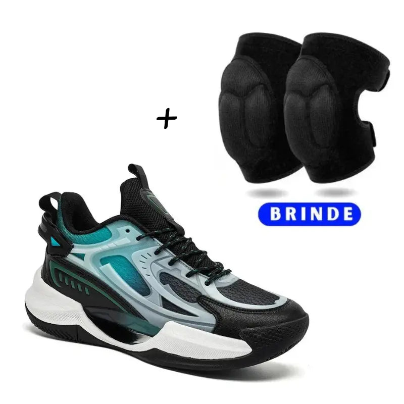 KIT Tênis de Vôlei PowerGrip Black + Joelheira de Brinde