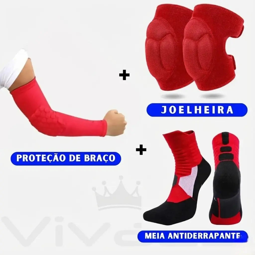 Kit Completo para Vôlei: Manguito + Meia + Joelheira