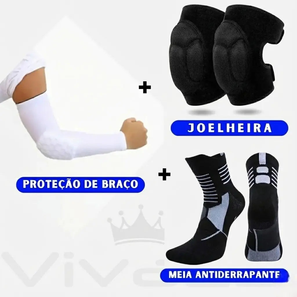 Kit Completo para Vôlei: Manguito + Meia + Joelheira