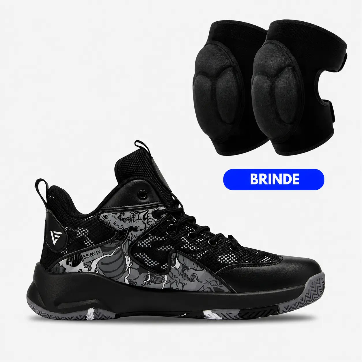 KIT Tênis de Vôlei All Black Grafite + Joelheira de Brinde