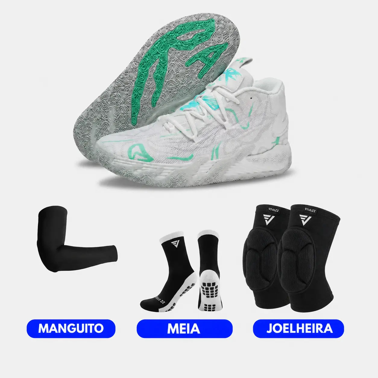 KIT Tênis de Vôlei e Basquete AeroDunk + Joelheira + Meia + Manguito - SALE24H