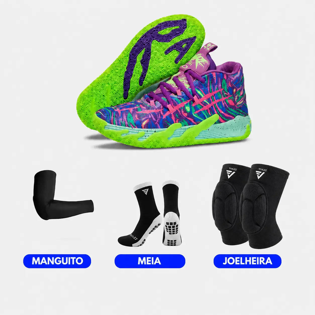 KIT Tênis de Vôlei e Basquete AeroDunk + Joelheira + Meia + Manguito - SALE24H