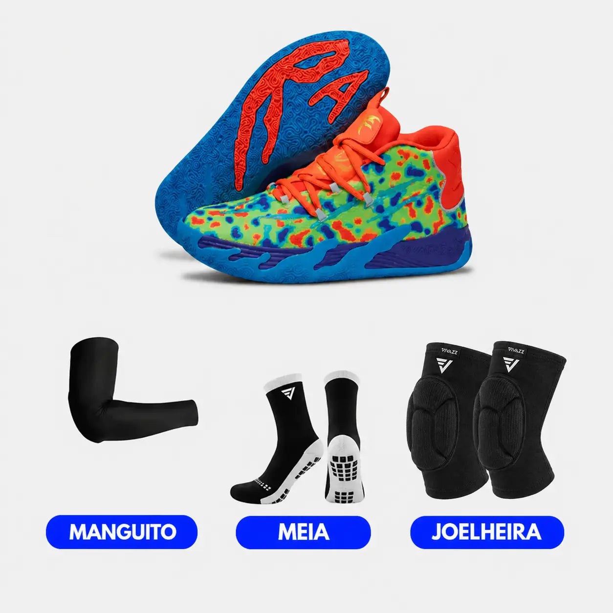 KIT Tênis de Vôlei e Basquete AeroDunk + Joelheira + Meia + Manguito - SALE24H