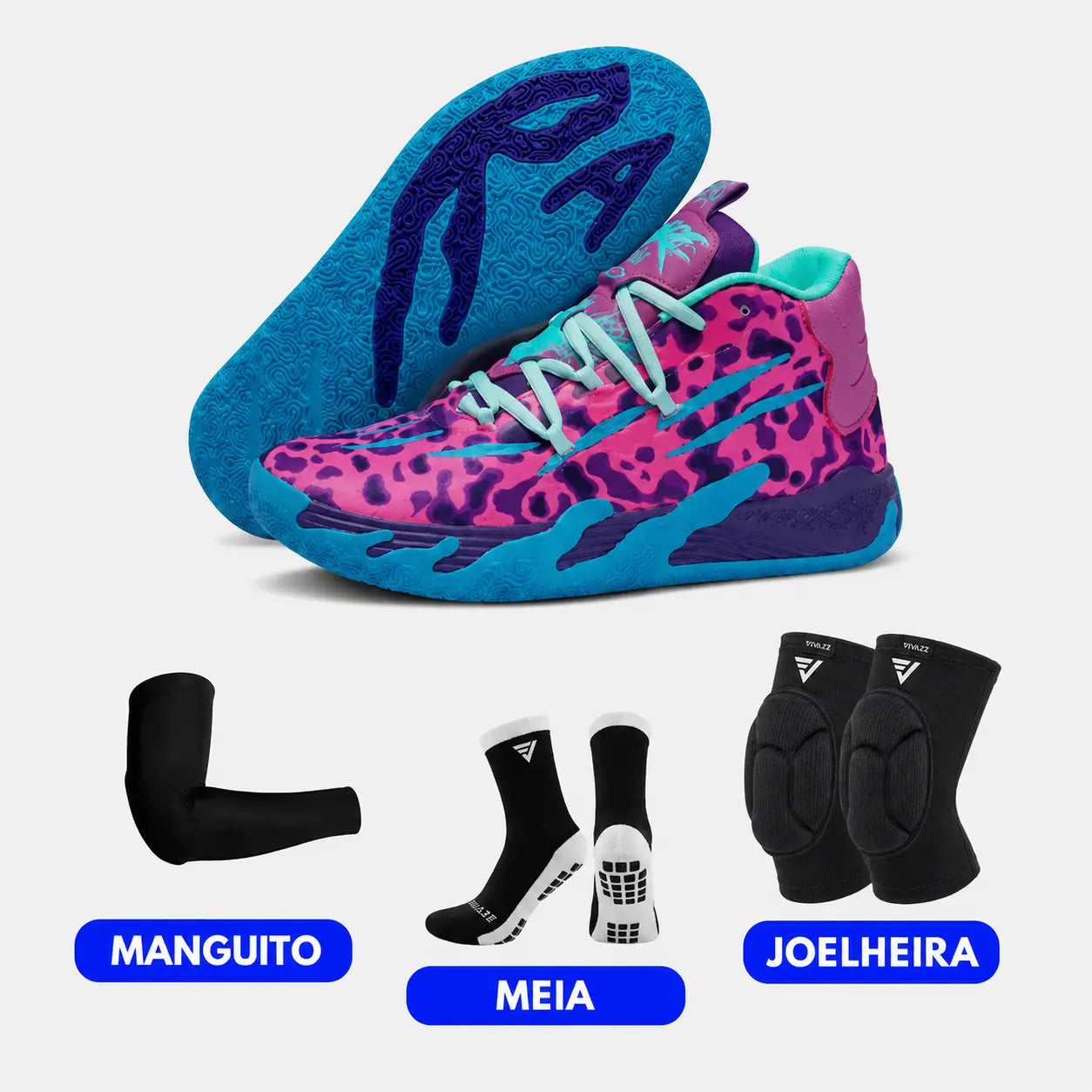 KIT Tênis de Vôlei e Basquete AeroDunk + Joelheira + Meia + Manguito - SALE24H
