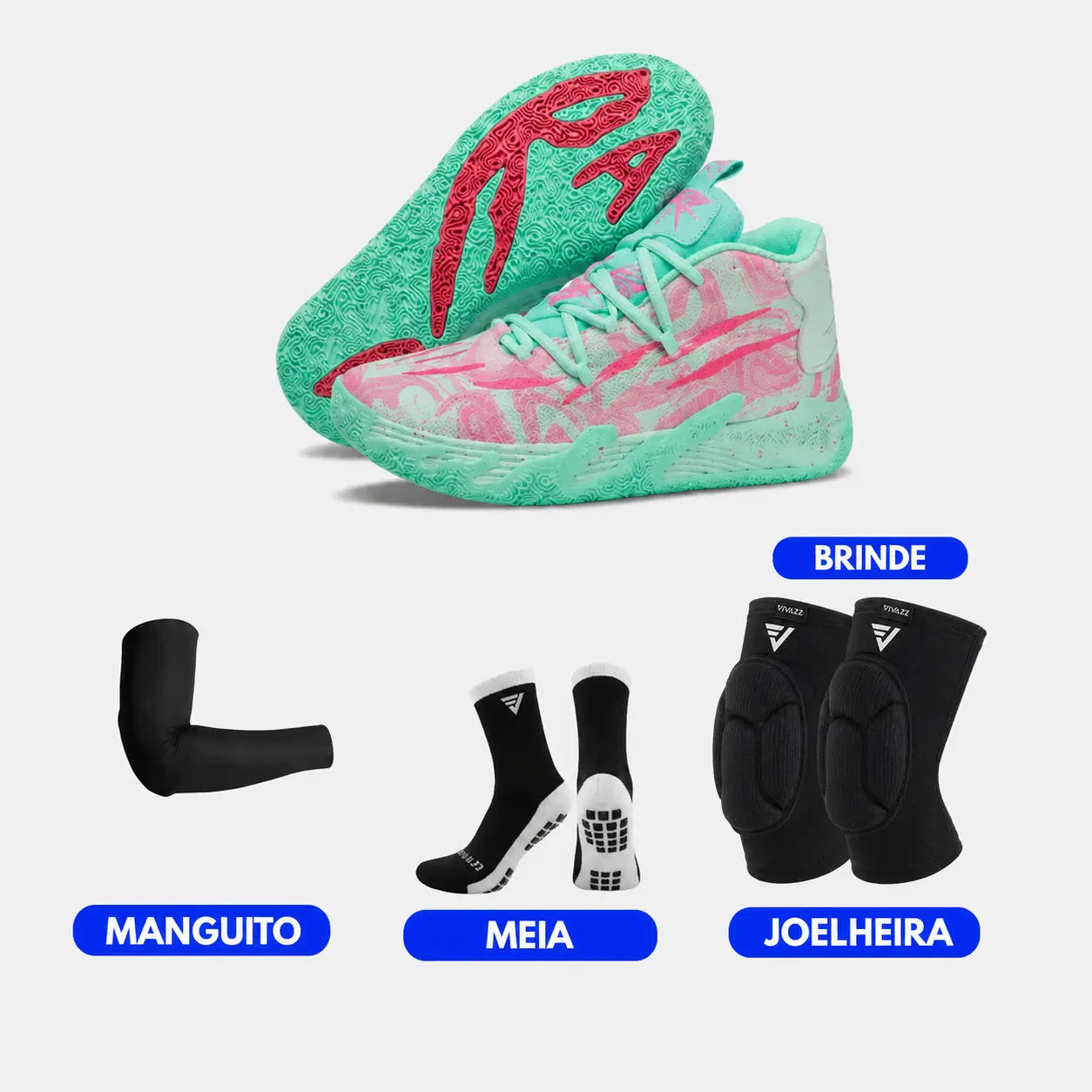 KIT Tênis de Vôlei e Basquete AeroDunk + Joelheira + Meia + Manguito - SALE24H
