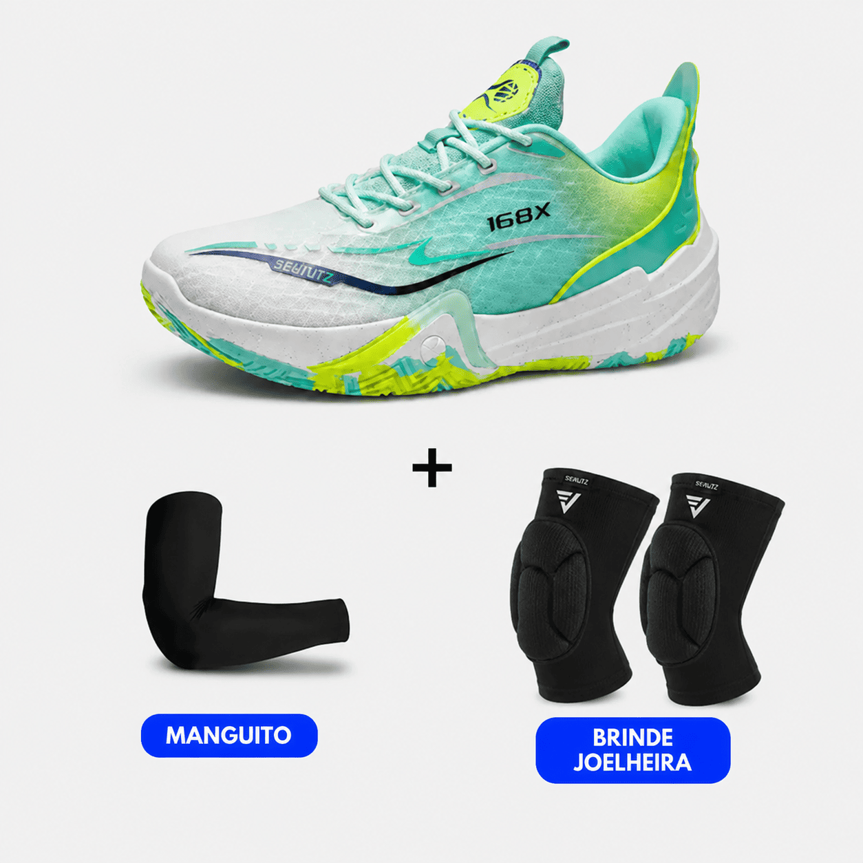 KIT Tênis de Vôlei e Basquete Flex 168X - Joelheira + Manguito