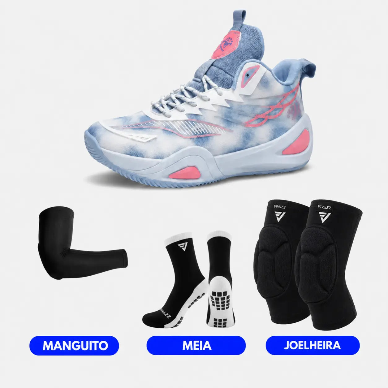 KIT Tênis de Vôlei DunkX - Antiderrapante + Joelheira + Meia + Manguito - SV15