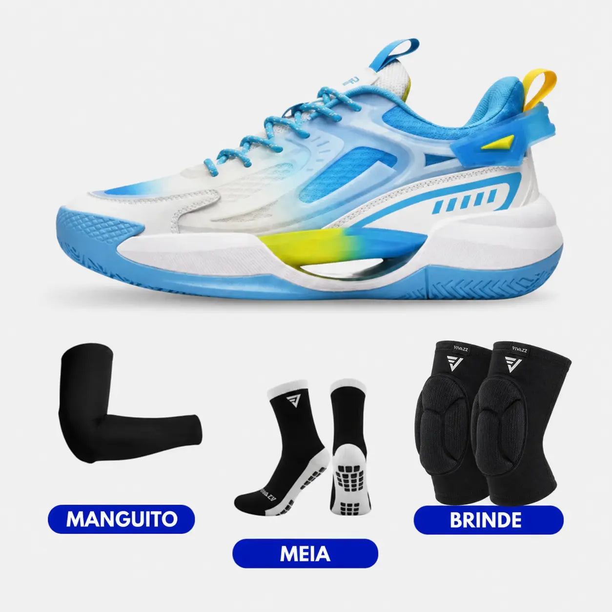 KIT Tênis de Vôlei PowerGrip + Joelheira + Meia + Manguito - SV15