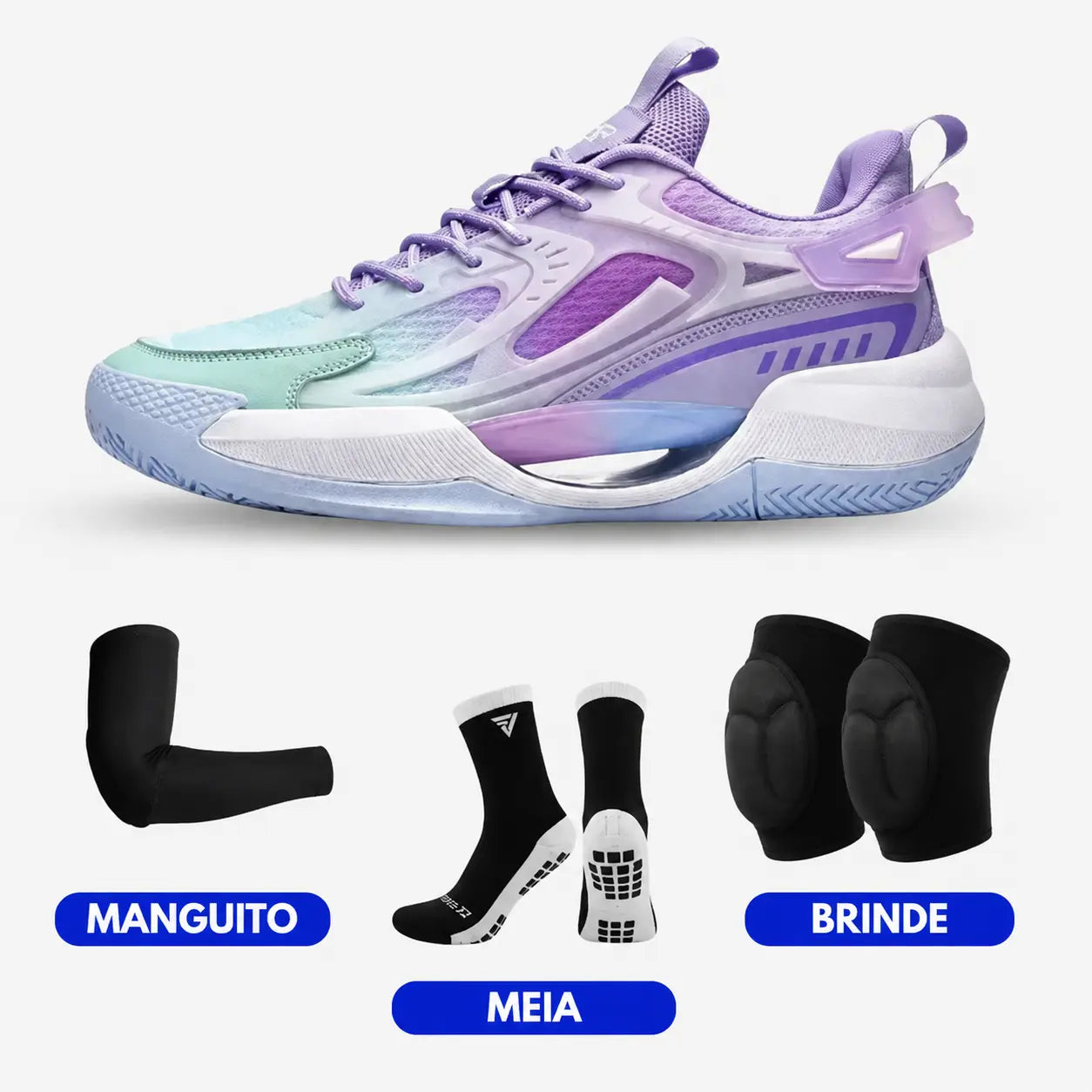 KIT Tênis de Vôlei PowerGrip + Joelheira + Meia + Manguito