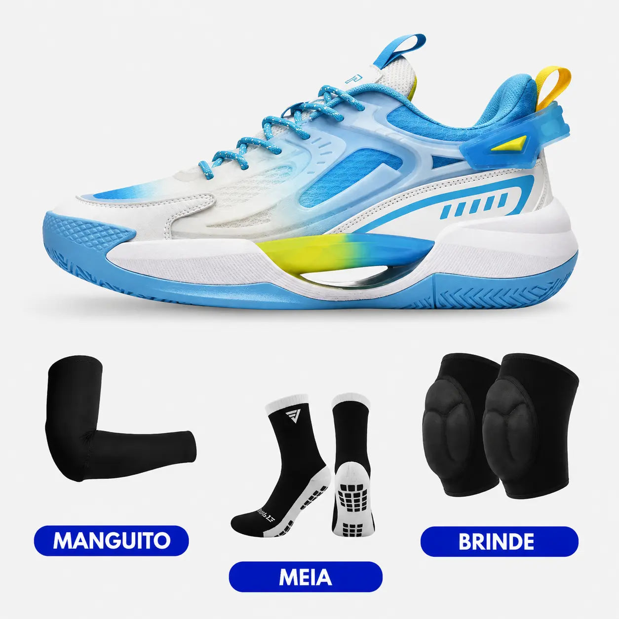 KIT Tênis de Vôlei PowerGrip + Joelheira + Meia + Manguito