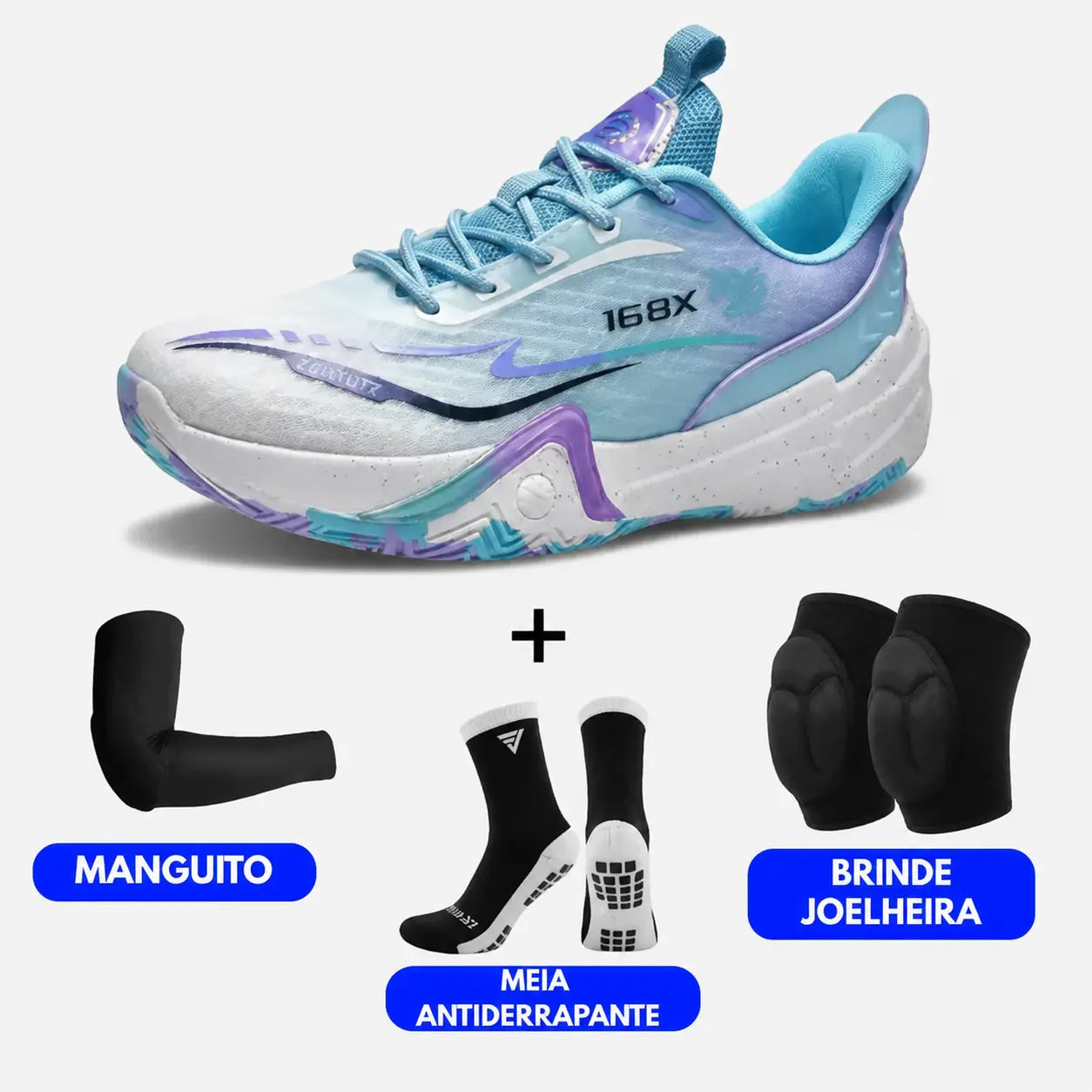 KIT Tênis de Vôlei Flex 168X + Joelheira + Meia + Manguito