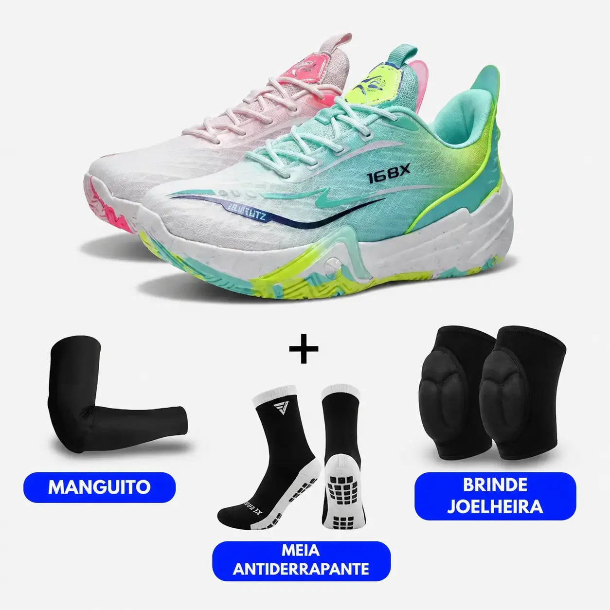 KIT Tênis de Vôlei Flex 168X + Joelheira + Meia + Manguito