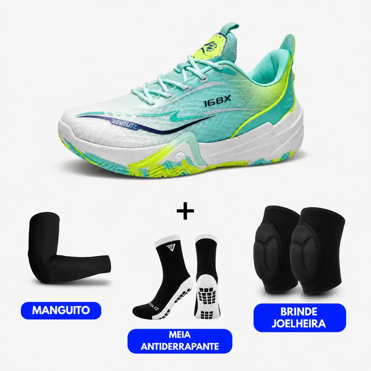 KIT Tênis de Vôlei Flex 168X + Joelheira + Meia + Manguito