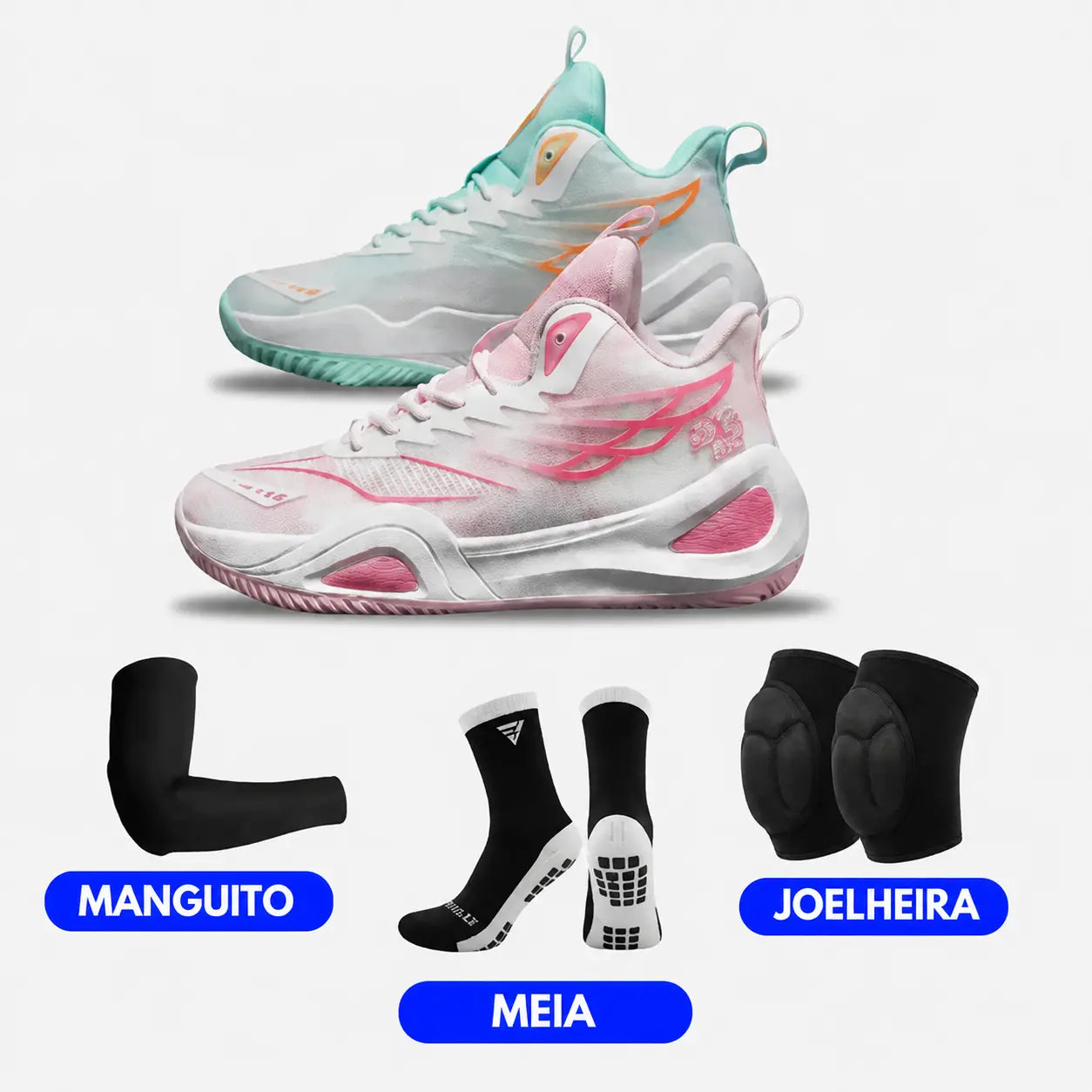 KIT Tênis de Vôlei DunkX - Antiderrapante + Joelheira + Meia + Manguito
