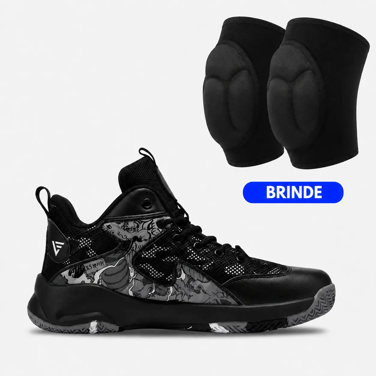 KIT Tênis de Vôlei All Black Grafite + Joelheira de Brinde