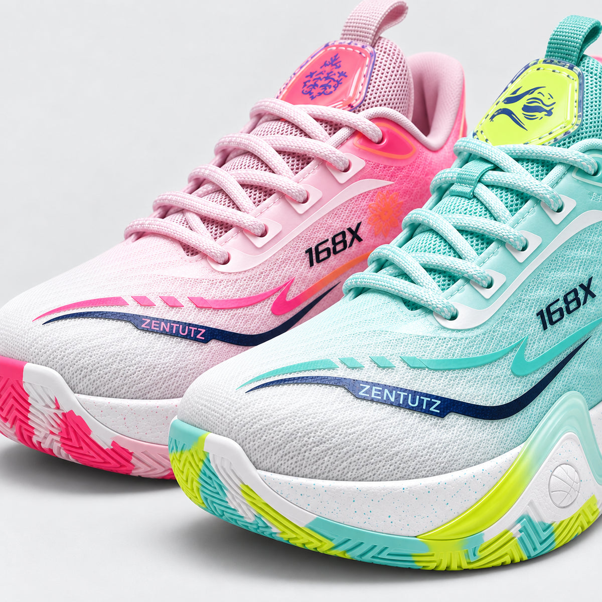 Flex 168X — Verde/Rosa — 08-detalhe-frentes #Cor_Verde/Rosa
