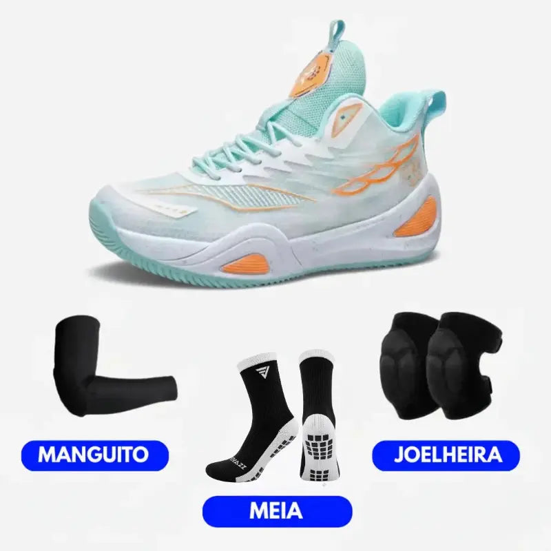 KIT Tênis de Vôlei DunkX - Antiderrapante + Joelheira + Meia + Manguito