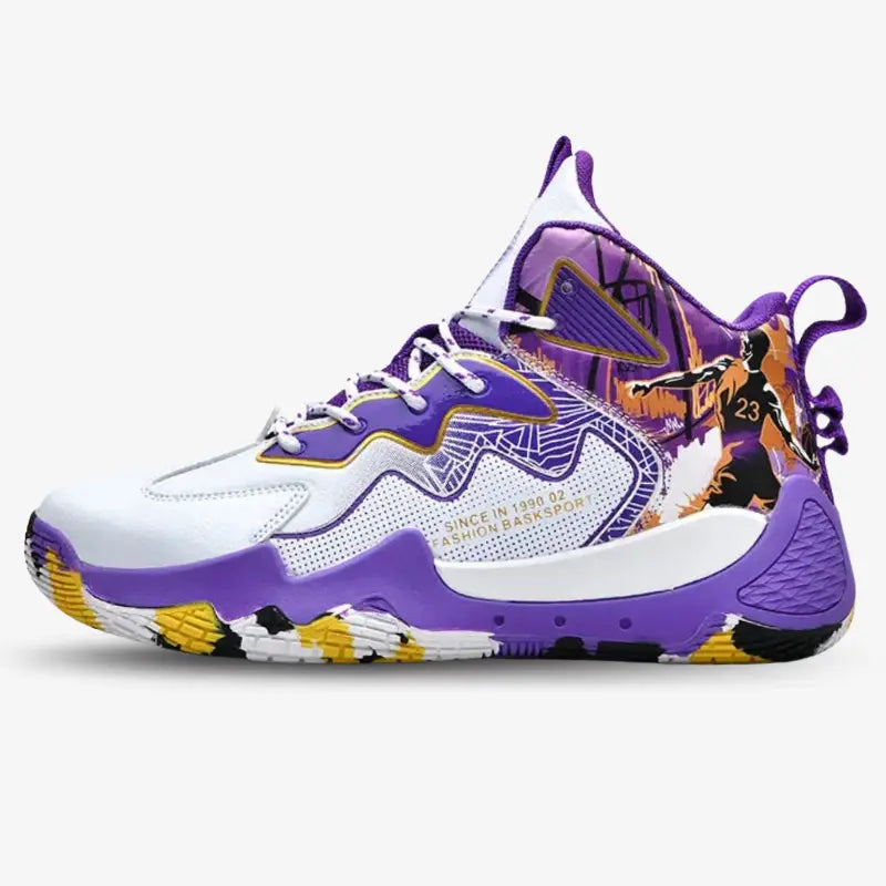 BF - Tênis de Vôlei e Basquete High Fashion + Meias de Brinde-Branco/Roxo