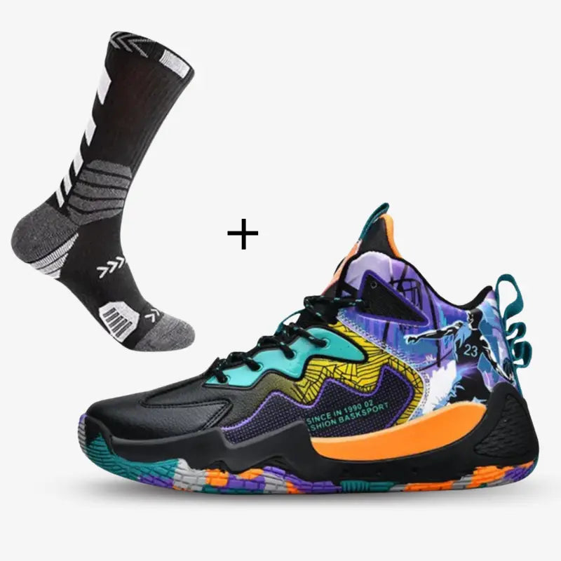 BF - Tênis de Vôlei e Basquete High Fashion + Meias de Brinde-Preto