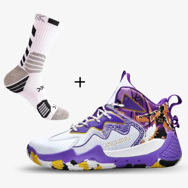 BF - Tênis de Vôlei e Basquete High Fashion + Meias de Brinde-Branco/Roxo