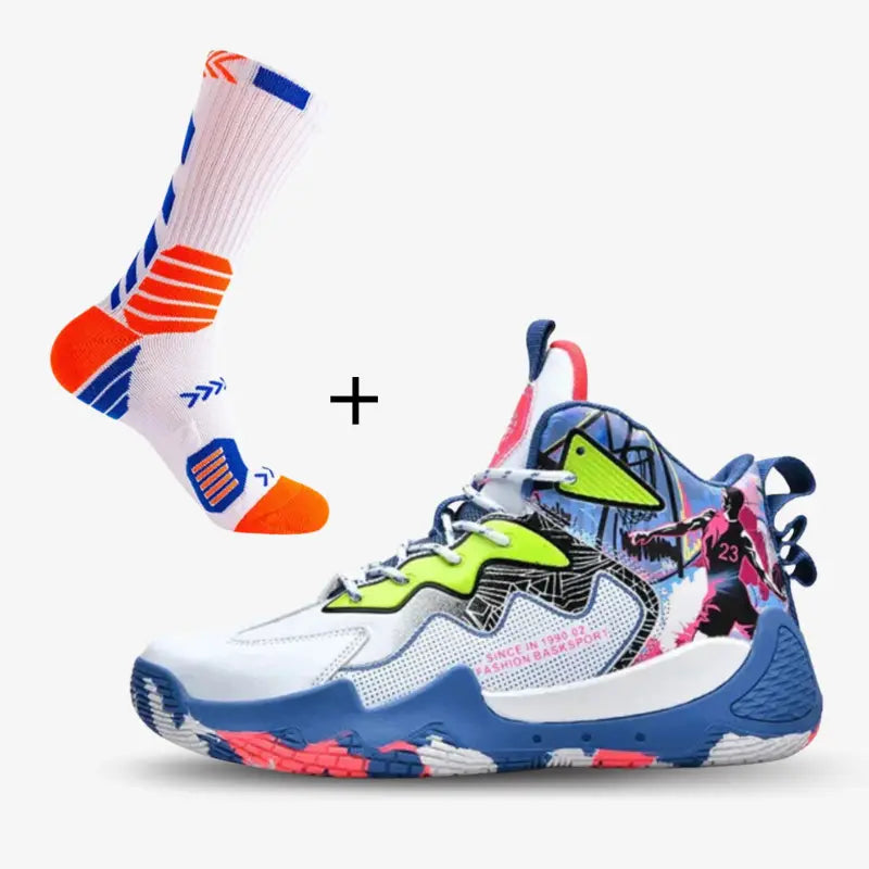 BF - Tênis de Vôlei e Basquete High Fashion + Meias de Brinde-Branco/Azul