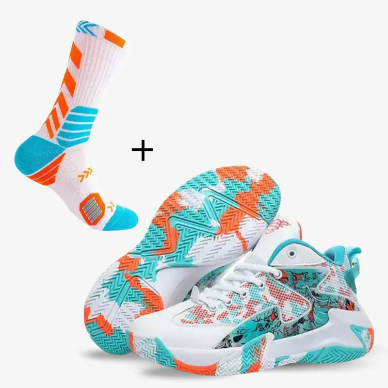 BF - Tênis de Vôlei e Basquete Grafite Original + Meias de Brinde-Branco/Laranja