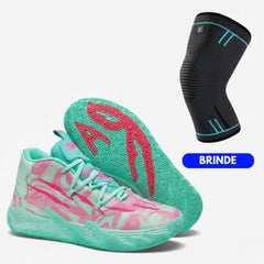 KIT Tênis de Vôlei e Basquete AeroDunk + Joelheira Grátis - Verde/Rosa