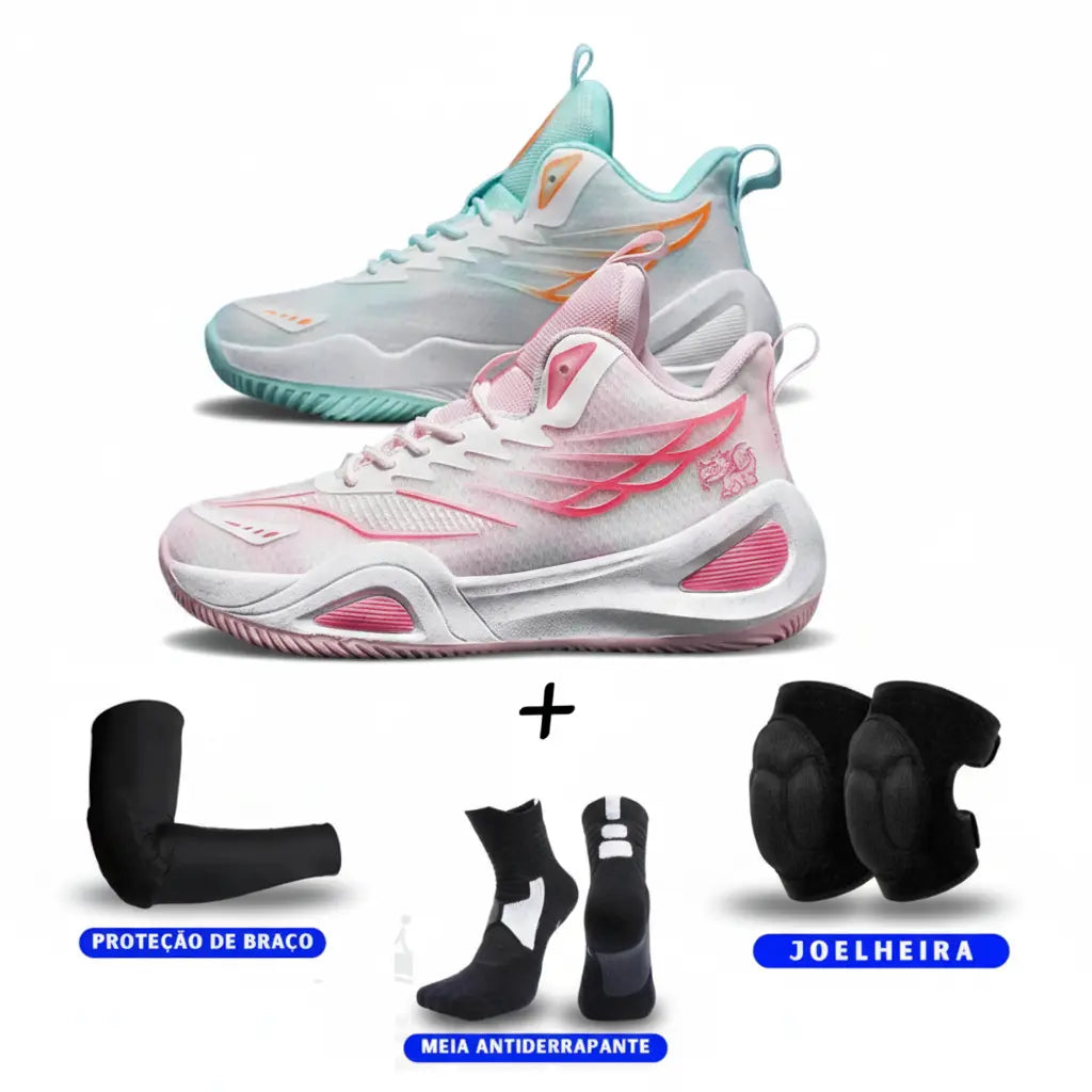KIT Tênis de Vôlei DunkX - Antiderrapante + Joelheira + Meia + Manguito