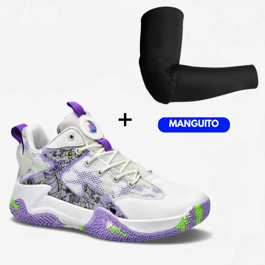 Kit Arm: Tênis de Vôlei Grafite 3.0 + Manguito (Proteção de Braço)-Branco/Roxo