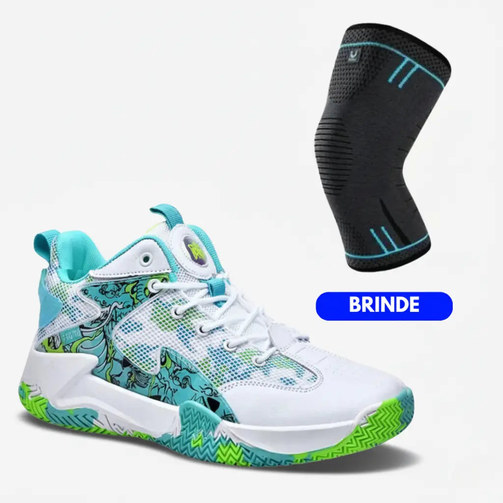 Kit Profissional: Tênis de Vôlei Grafite 3.0 + Joelheira de Compreensão-Branco/Verde