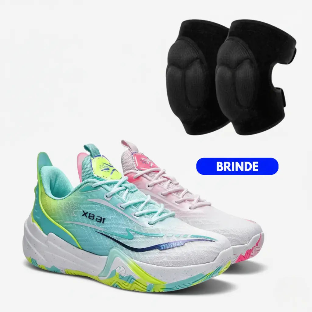 KIT Tênis de Vôlei Flex 168X + Joelheira de Brinde-Verde/Rosa