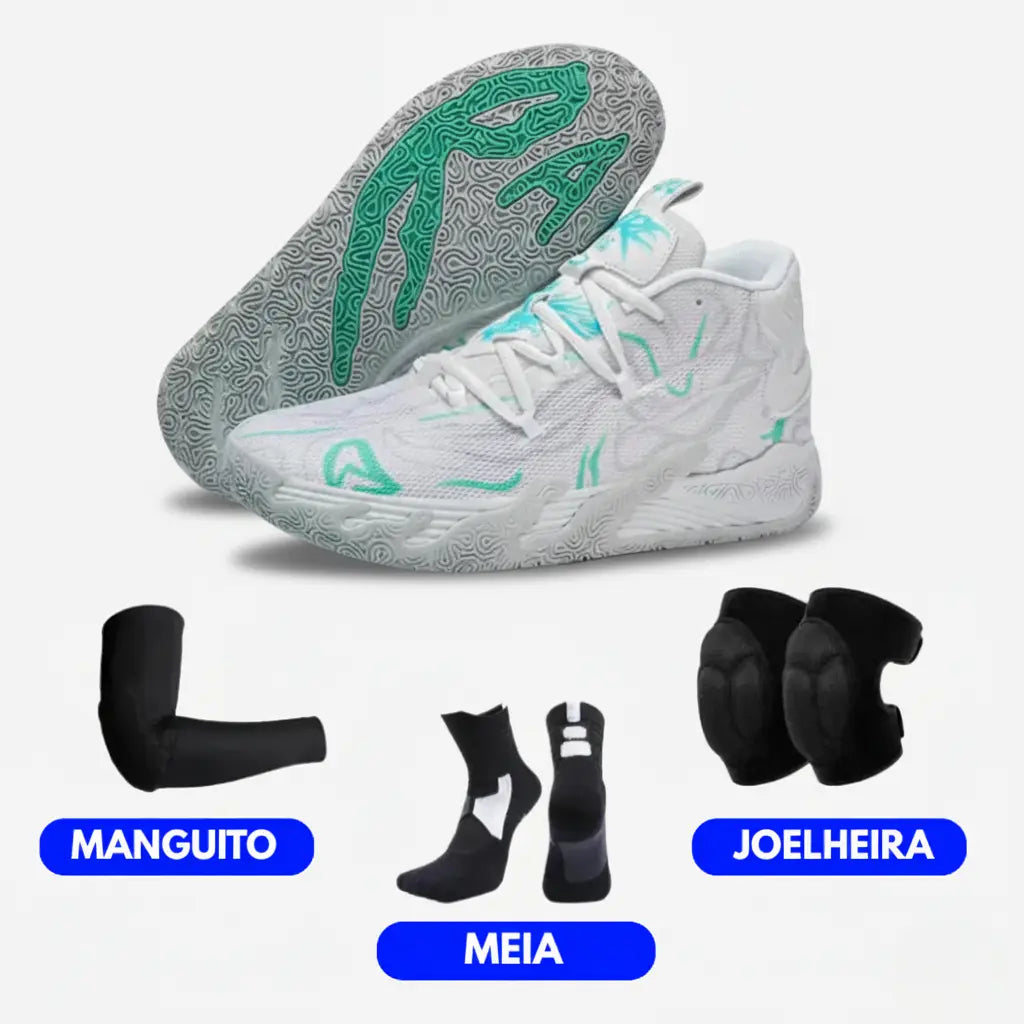 KIT Tênis de Vôlei AeroDunk + Joelheira + Meia + Manguito-Branco