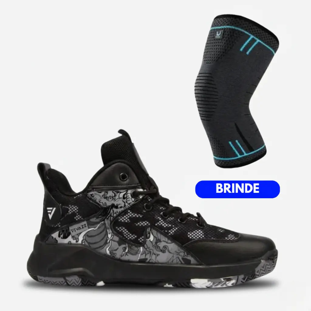 Kit Profissional: Tênis de Vôlei Grafite 3.0 + Joelheira de Compreensão-Preto