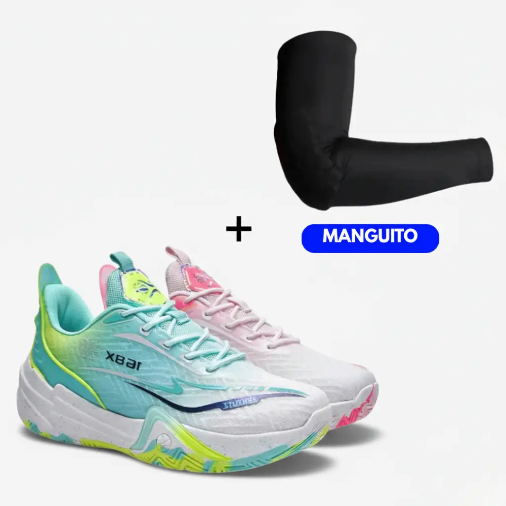 KIT Tênis de Vôlei Flex 168X + Manguito-Verde/Rosa