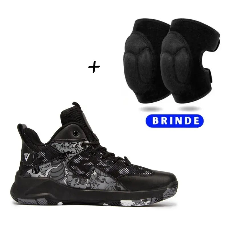 KIT Tênis de Vôlei All Black Grafite + Joelheira de Brinde